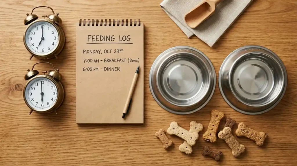 Consistent dog feeding schedule to reduce hunger-related barking