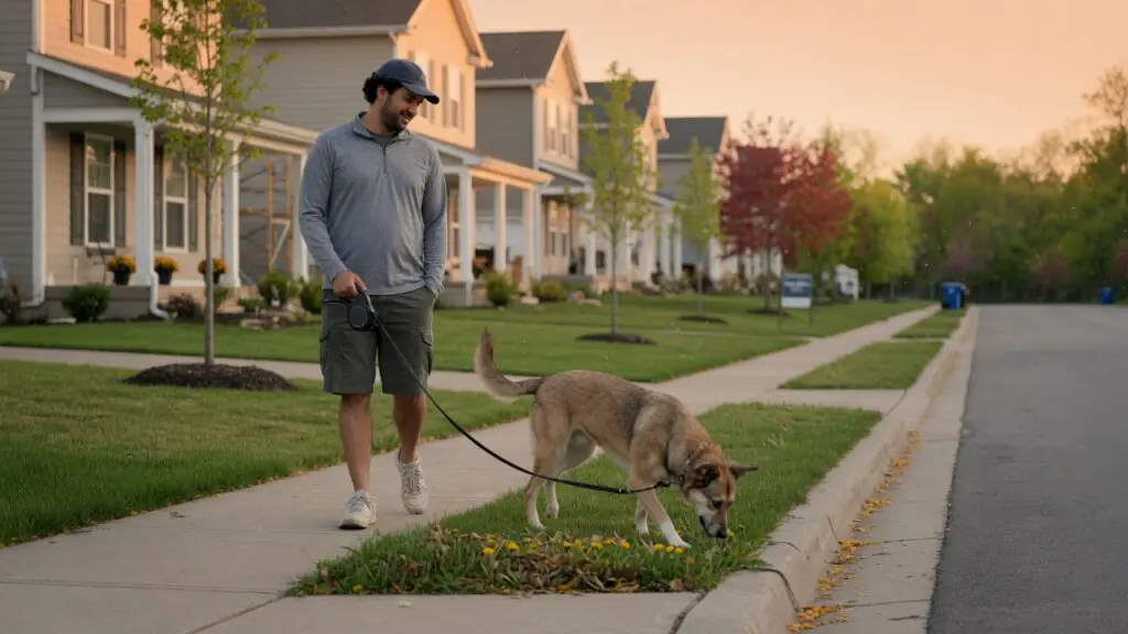 Dog sniffing on a walk