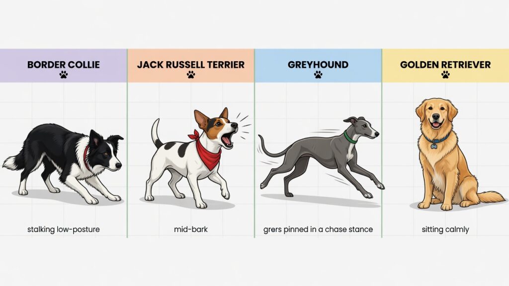 dog breed reactions to cats — herding, terrier, hound, and retriever