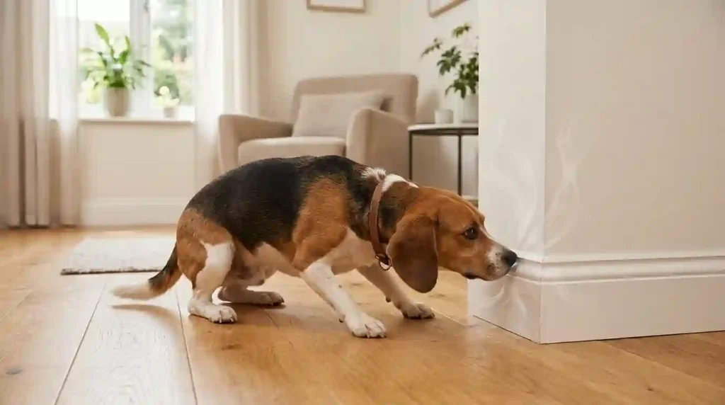 Dog Smelling a Room Corner