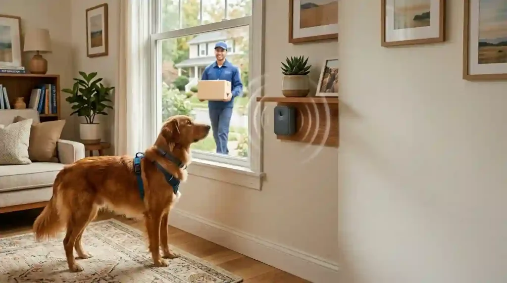 Dog barking at delivery person