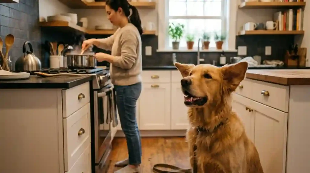 Dogs are naturally drawn to the sights, sounds, and smells of cooking