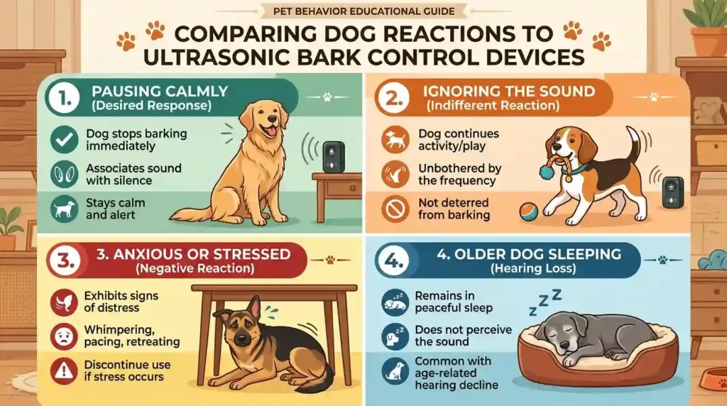 different dog reactions to an ultrasonic bark device