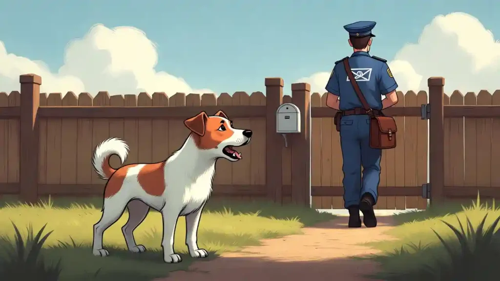 dog barking toward a mail carrier