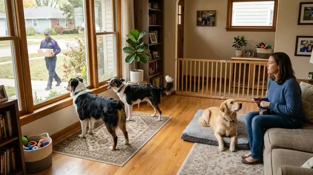 Dogs reacting to delivery person