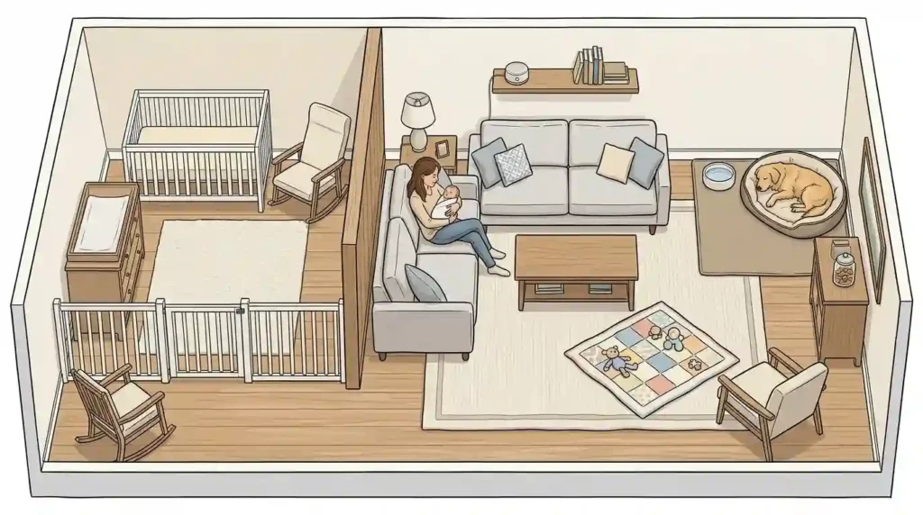 Family living room nursery dog