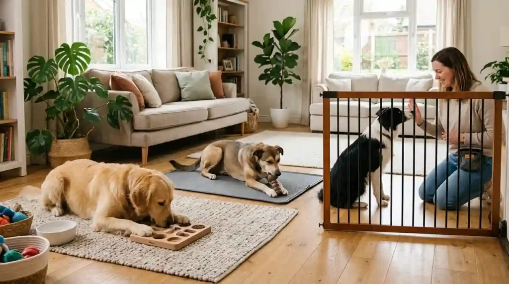 Three dogs enrichment activities