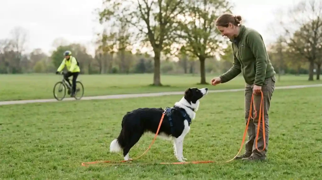 Border Collie training cyclist