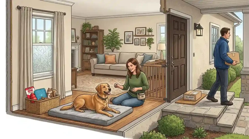 Dog training for delivery arrival