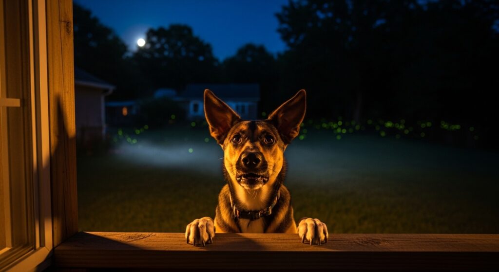 Dog Barking at Nothing Outside at Night