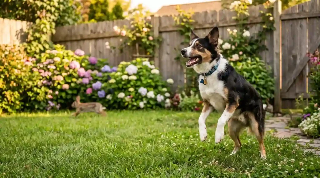 Dog Barking at Rabbits or Squirrels in the Garden
