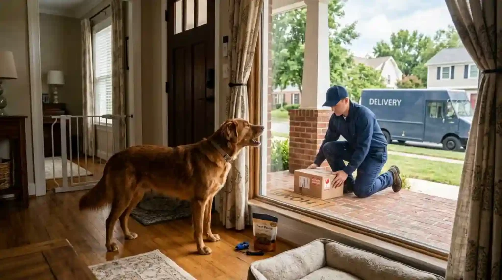 dog barking at delivery drivers