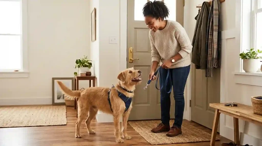 why does my dog bark when I pick up the leash
